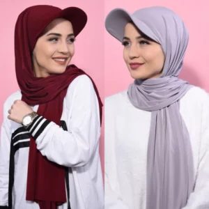 Chic Muslim Sporty Scarf and Cap Set – Solid Color Pearl Chiffon & Cotton Baseball Hat
