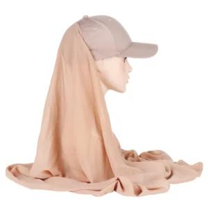 Chic Muslim Sporty Scarf and Cap Set – Solid Color Pearl Chiffon & Cotton Baseball Hat
