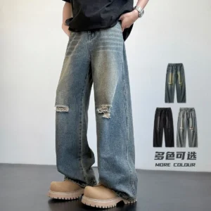 Men's Loose Fit Retro Straight Leg Jeans - Trendy Wide Leg Design