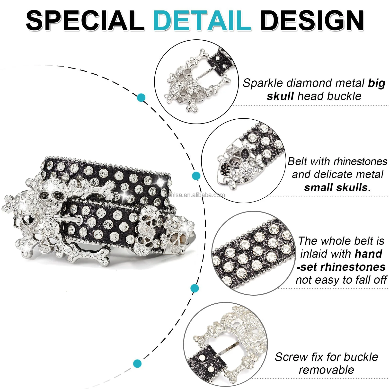 PU Leather Strap, and Eye-Catching Skull Buckle, Embellished Cowboy Rhinestone Belt for Women"