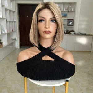 Fashionable Long Bob Lace Wig in Cool Blonde Shades