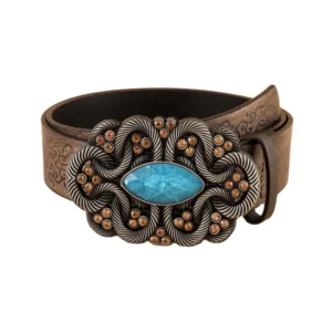 Western-Inspired Cowboy Tribute Belt with Retro Turquoise Buckle