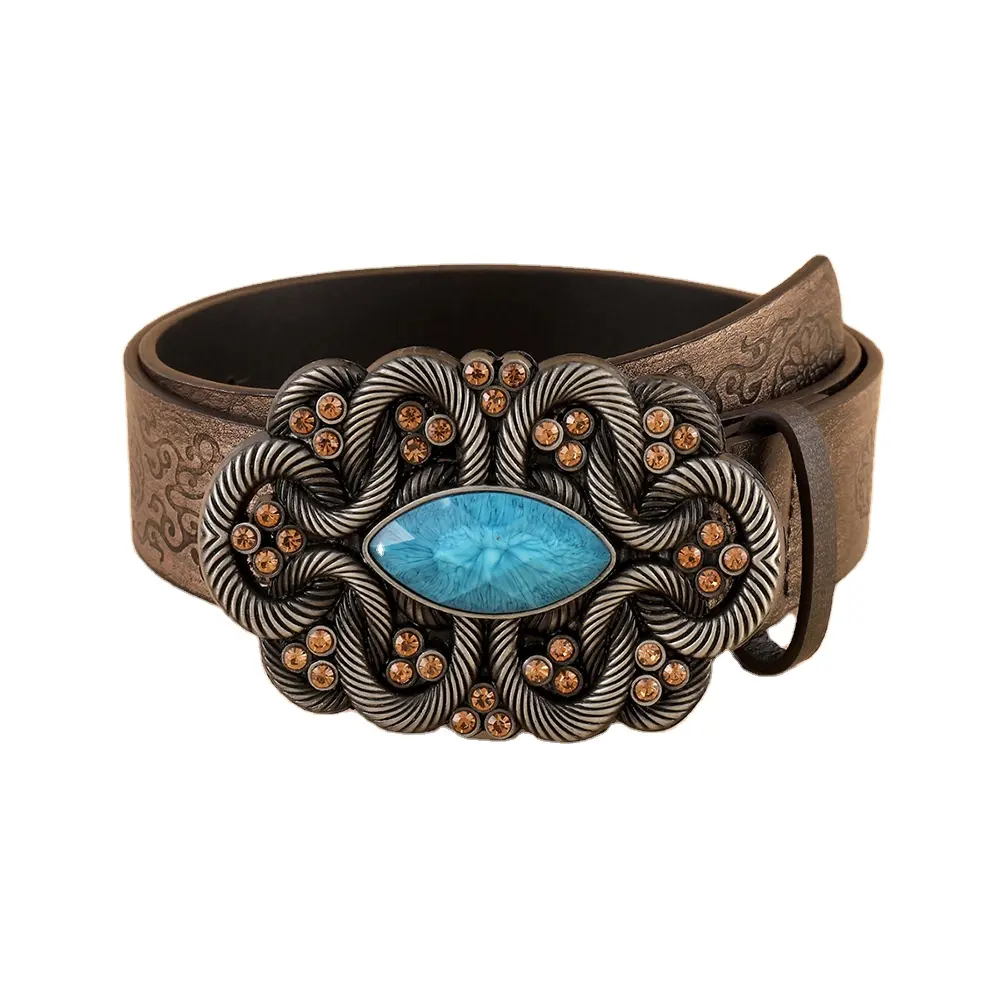 Western-Inspired Cowboy Tribute Belt with Retro Turquoise Buckle