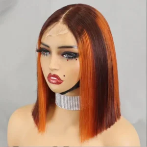 2x6 Bob Closure Lace Wig with 4/350 Highlight Color, Transparent Lace, Deep Middle Part, Virgin Human Hair, Double Drawn