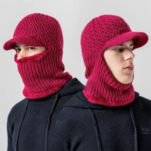 Thickened Woolen Beanie with Integrated Scarf for Men