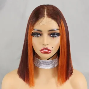 2x6 Bob Closure Lace Wig with 4/350 Highlight Color, Transparent Lace, Deep Middle Part, Virgin Human Hair, Double Drawn
