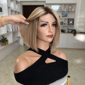 Fashionable Long Bob Lace Wig in Cool Blonde Shades