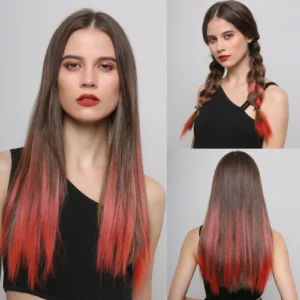 Clip-in Hair Extensions 24 Inch - Ombre Brown Synthetic Hair Set
