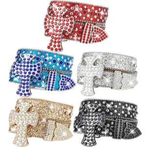 PU Leather Strap, and Eye-Catching Skull Buckle, Embellished Cowboy Rhinestone Belt for Women"