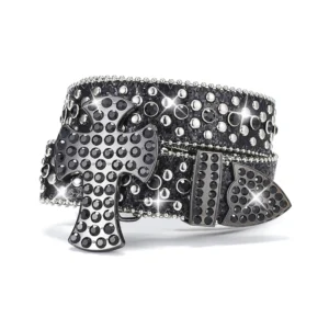 PU Leather Strap, and Eye-Catching Skull Buckle, Embellished Cowboy Rhinestone Belt for Women"