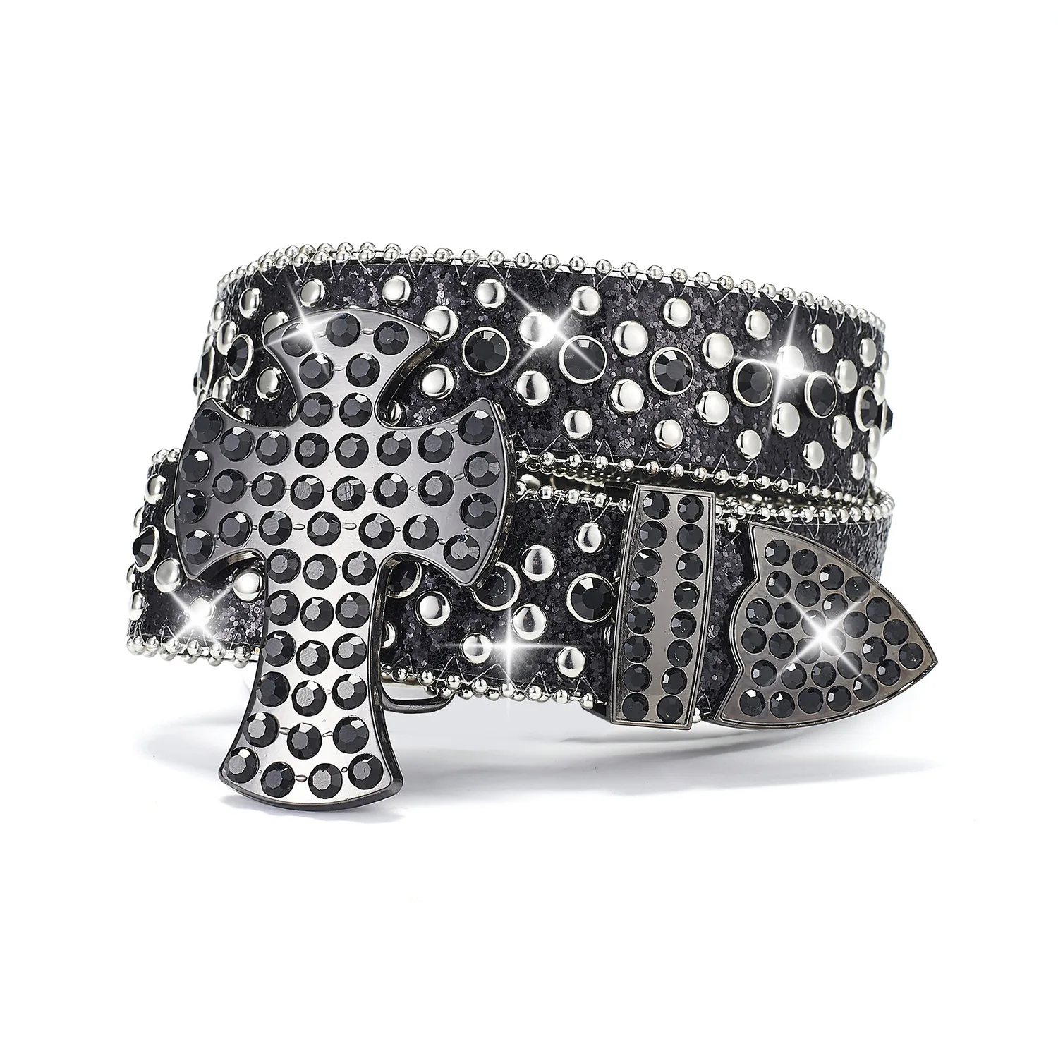 PU Leather Strap, and Eye-Catching Skull Buckle, Embellished Cowboy Rhinestone Belt for Women"