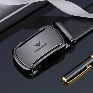 Trendy Gunmetal Alloy Buckle Genuine Leather Belt for Men – Versatile Business and Casual Fashion Accessory"