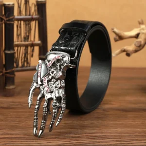 Men's Casual Western Style Belt with Cross-Border Skull Claw Design