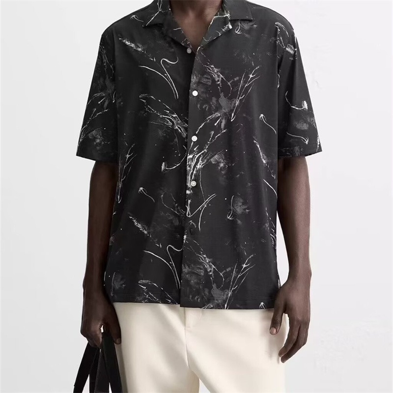 Casual Comfort Black Printed Short Sleeve Shirt