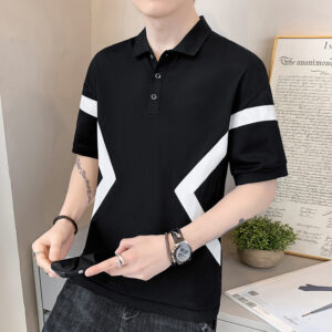 Trendy Men's Short Sleeve Canvas Tee with Color Block Shoulders