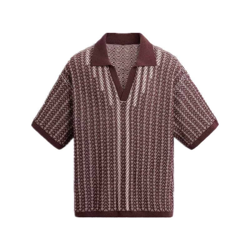 Spring Men's Casual Textured Knitted Contrast Lapel Polo Shirt