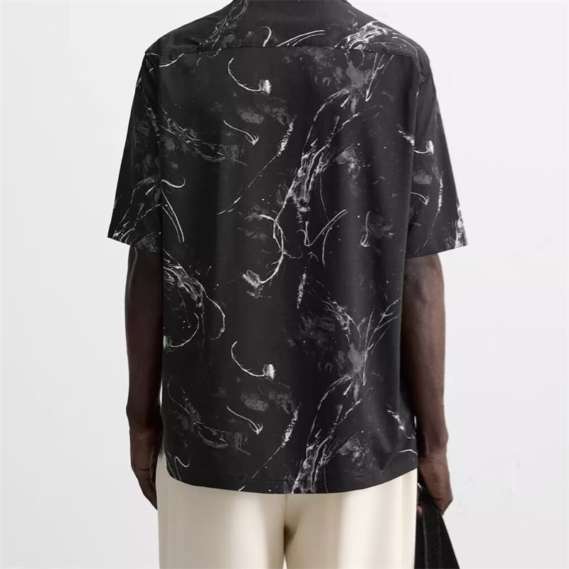 Casual Comfort Black Printed Short Sleeve Shirt