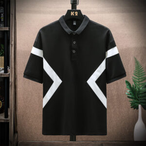 Trendy Men's Short Sleeve Canvas Tee with Color Block Shoulders