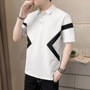 Trendy Men's Short Sleeve Canvas Tee with Color Block Shoulders