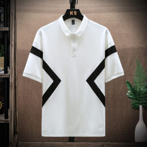 Trendy Men's Short Sleeve Canvas Tee with Color Block Shoulders