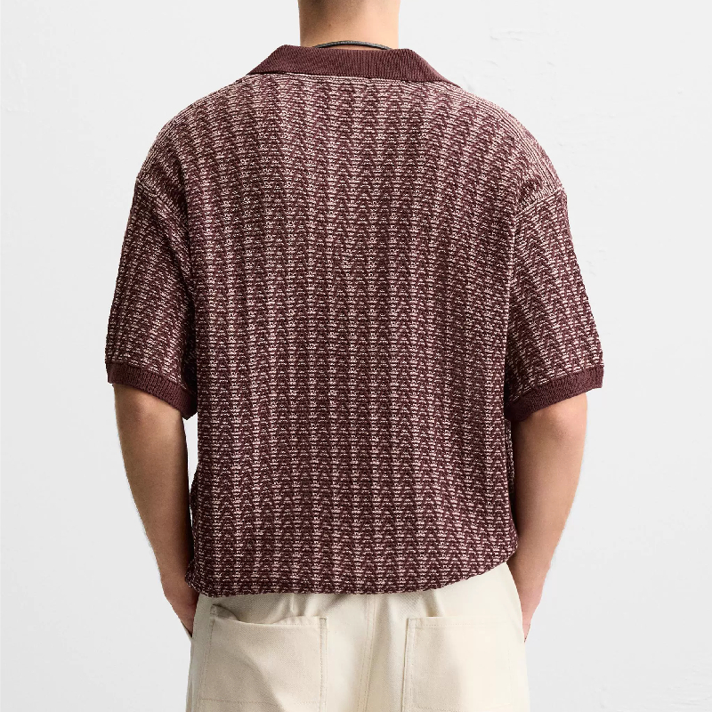 Spring Men's Casual Textured Knitted Contrast Lapel Polo Shirt