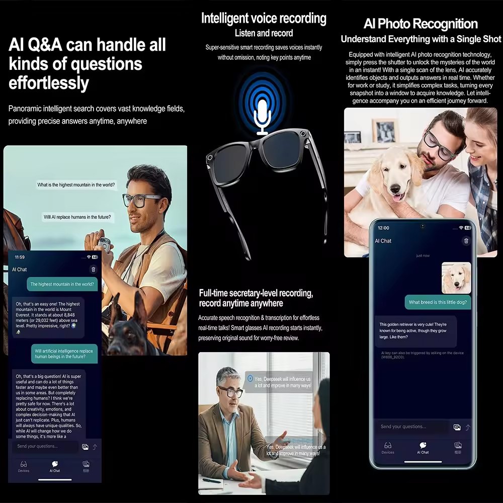Advanced Smart Eyewear with Integrated Music Audio, AI Translation, and Wireless Camera Functionality