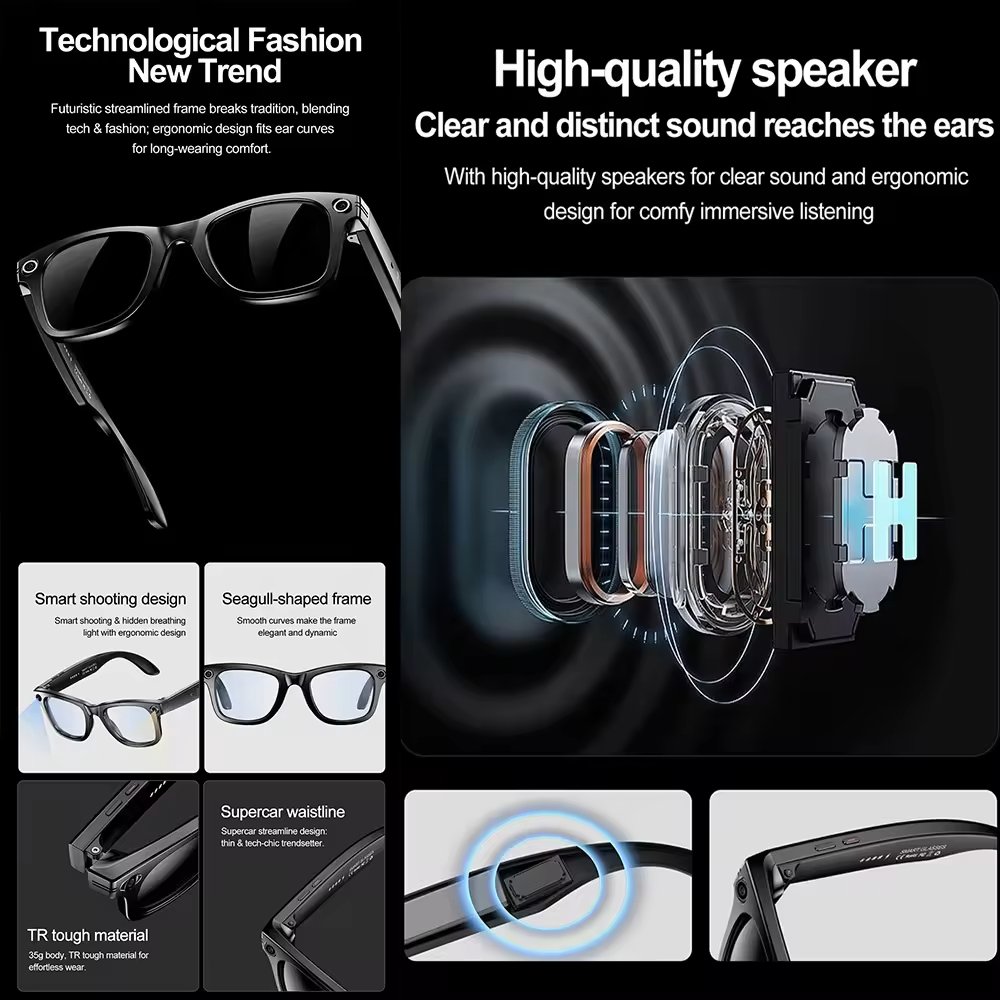 Advanced Smart Eyewear with Integrated Music Audio, AI Translation, and Wireless Camera Functionality