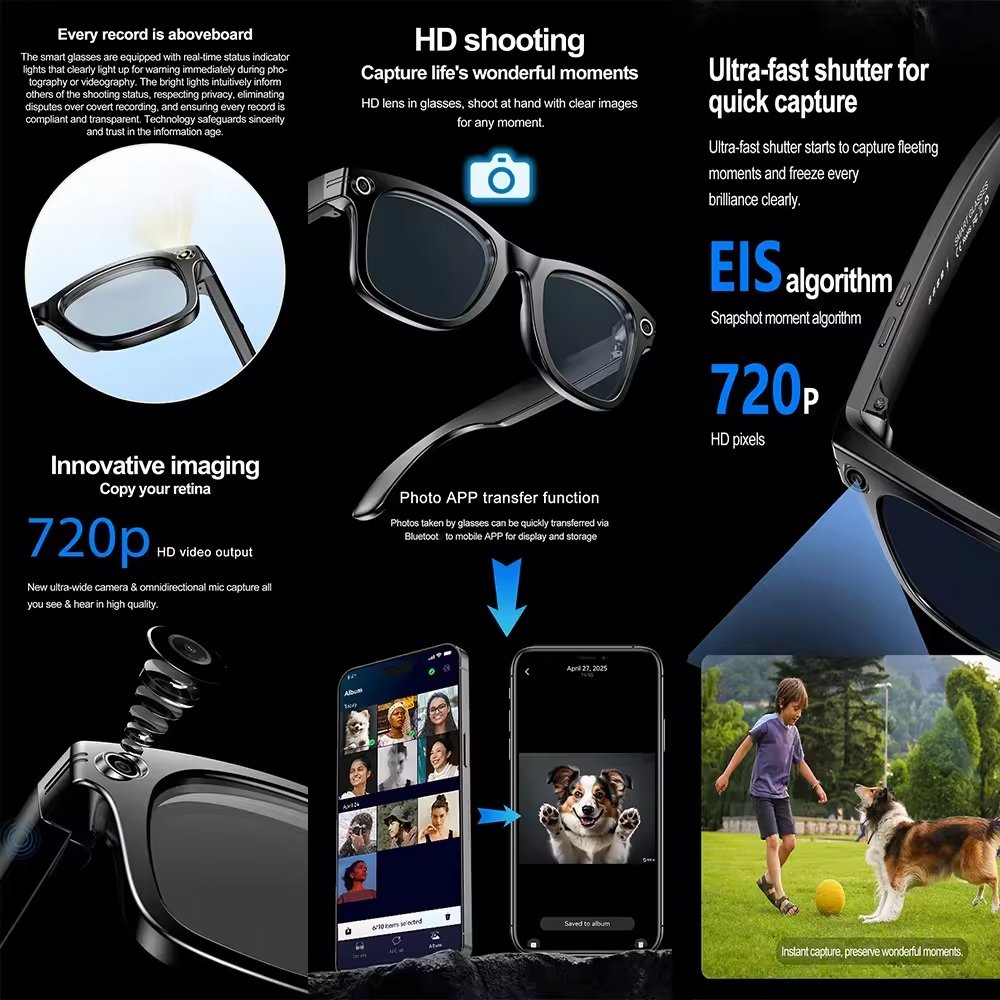 Advanced Smart Eyewear with Integrated Music Audio, AI Translation, and Wireless Camera Functionality