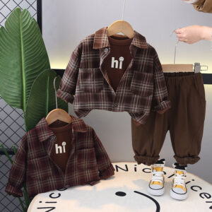 Plaid Perfection: Long-Sleeve Shirt & T-Shirt Combo for Boys