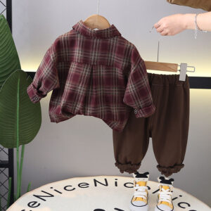 Plaid Perfection: Long-Sleeve Shirt & T-Shirt Combo for Boys