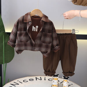 Plaid Perfection: Long-Sleeve Shirt & T-Shirt Combo for Boys