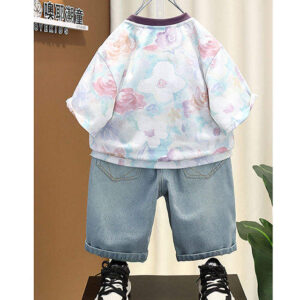 Playful Patchwork Denim & Print Shirt Set