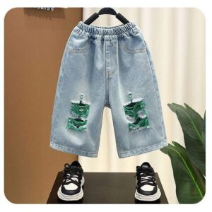 Playful Patchwork Denim & Print Shirt Set