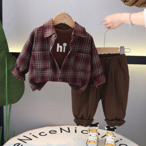 Plaid Perfection: Long-Sleeve Shirt & T-Shirt Combo for Boys