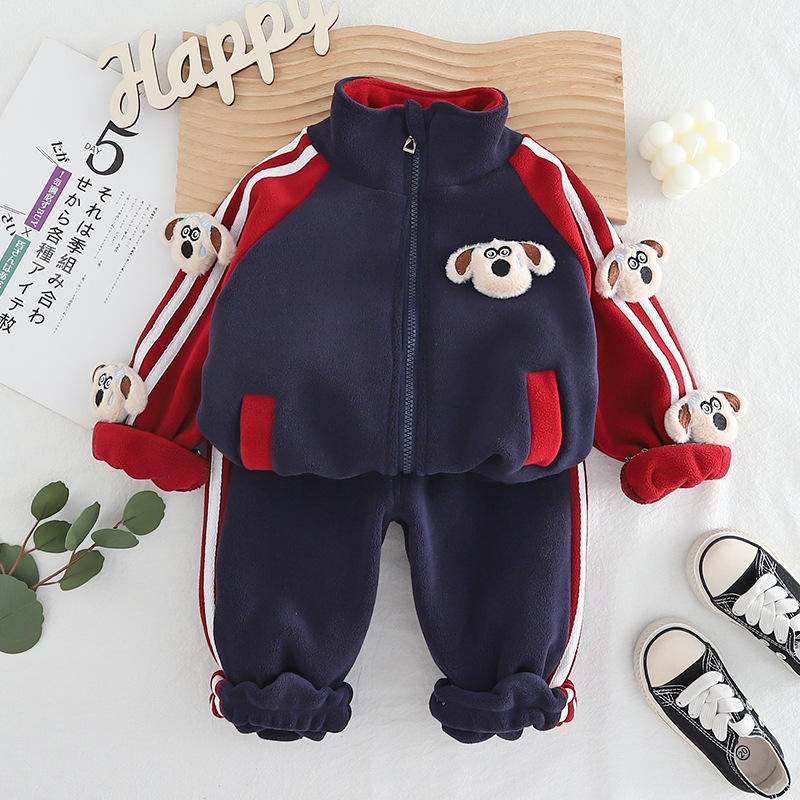 Cozy Cartoon Tracksuit: Boys' Long Sleeve Coat & Pants Combo
