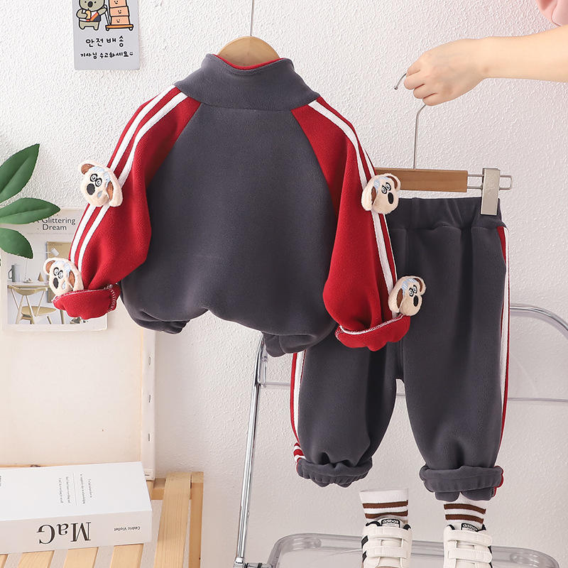 Cozy Cartoon Tracksuit: Boys' Long Sleeve Coat & Pants Combo
