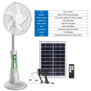 Product Description for SolarCool 18" Remote-Controlled Fan with Integrated LED Light
