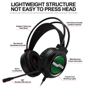 T-WOLF H130 RGB Illuminated Gaming Headset with Noise-Canceling Microphone