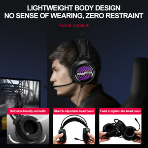 T-WOLF H130 RGB Illuminated Gaming Headset with Noise-Canceling Microphone