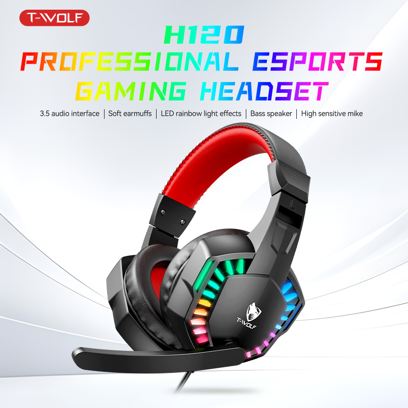 T-WOLF H120 Wired RGB Gaming Headphones for Desktop