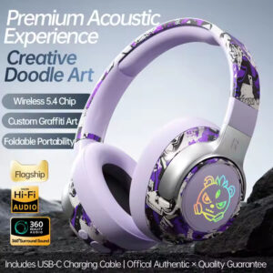 T12 Camo Graffiti Over-Ear Headphones with 5.4 3D Surround Sound