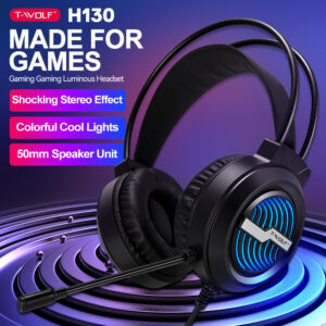 T-WOLF H130 RGB Illuminated Gaming Headset with Noise-Canceling Microphone